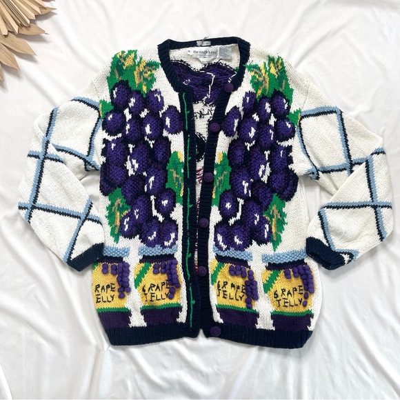 Vintage The Eagle’s Eye Welch’s Concord Grape Jelly Button Up Cardigan Sweater - Picture 3 of 12